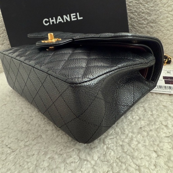Doubla flap small size bag black leather caviar gold brand new full box - Picture 9 of 14